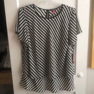 Vince Camuto Flutter Sleeve Stripe Layered Blouse